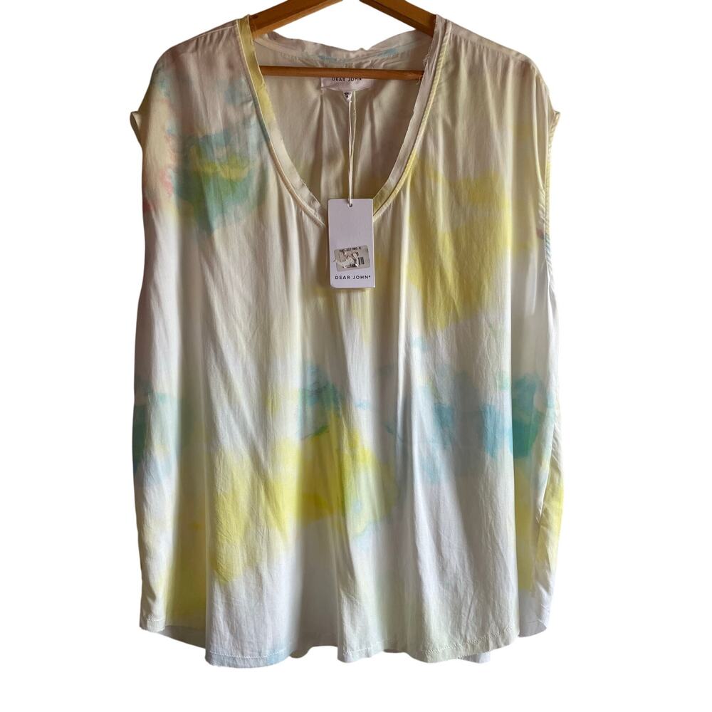 DEAR JOHN Top Women’s XL Oversized
Raw Hem Sleeveless Boutique Blouse Flaw!